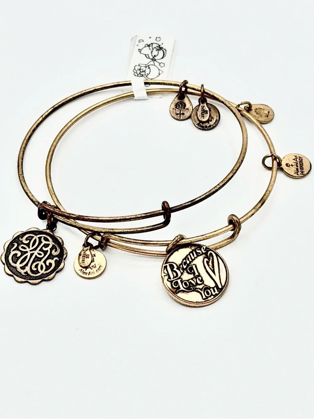 EUC ALEX AND ANI 2 GOLD BECAUSE I LOVE YOU 2 BRACELET BUNDLE!ACTUAL 📸 TAKEN/USED